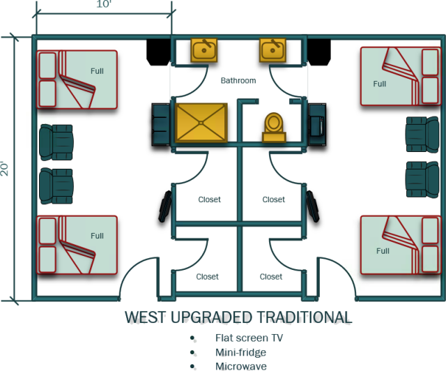 West Upgraded Floor Plan - Flat Screen TV Mini Fridge Microwave
