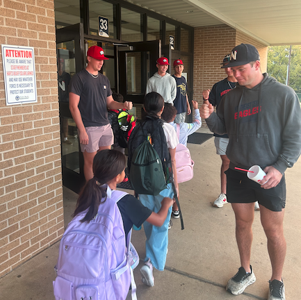 baseball greeting kids