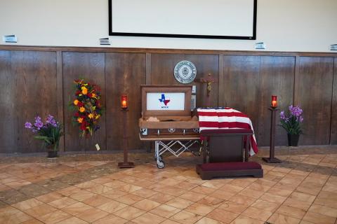 mock funeral setup in Whatley foyer