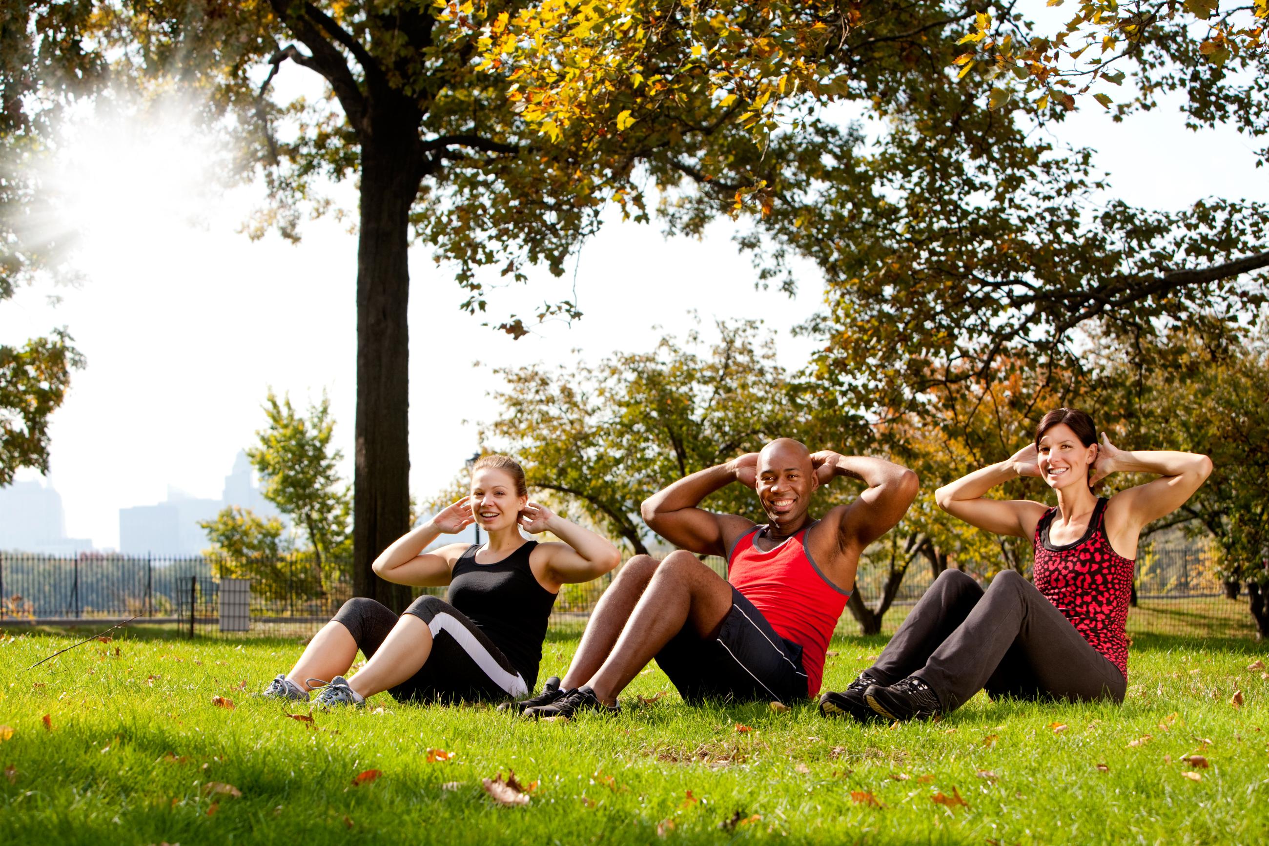 Students exercising outside