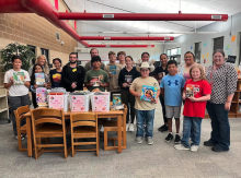 skd with kids at library