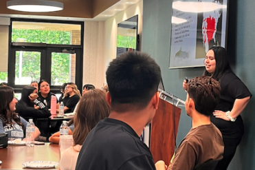 Gray presenting research