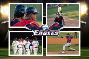 collage with 4 action shots and eagle logo